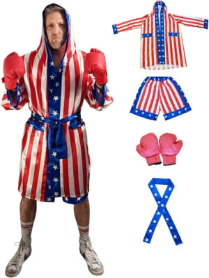 American Flag Boxing Costume - Everything Included - USA Robe - American Flag Stretchy Shorts - Stars Belt - Boxing Gloves - All