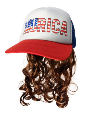USA Mullet Hat Brown Wig Murica Redneck 4th of July All American Costume, Black, 2-3, 1 Count