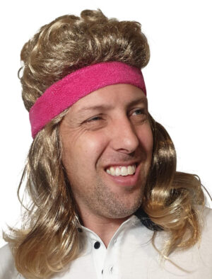 Mullet Wig with Pink Tennis Headband