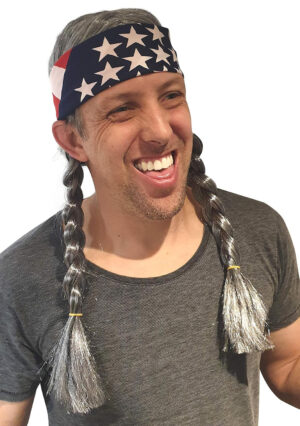 HandinHandCreations Hippie Willie Wig Cowboy Country Braids Wig USA Bandana - One Size Fits All