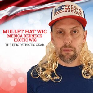 USA Mullet Hat Brown Wig Merica Redneck 4th of July All American Costume One Size Fits All - Cotton Hat