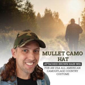 HandinHandCreations Mullet Camo Hat with Attached Brown Hair Wig for an USA All American Camouflage Country Costume Quality Wig