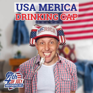 HandinHandCreations USA Hat Merica 4th of July All American Costume Drink Holder with Straw Mullet Costume