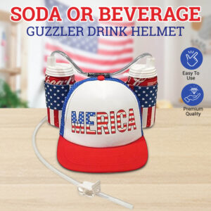 HandinHandCreations USA Merica Drinking Cap Adjustable Size with Straw for Soda or Beverage Guzzler Drink Helmet - America