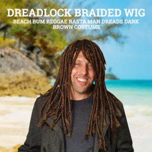 Dreadlock Braided Wig for Men Hippie Gangster Beach Bum Reggae Rasta Man Dreads Dark Brown Costume