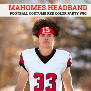 HandinHandCreations Mahomes Headband 15 Football Costume Red Color Party Wig