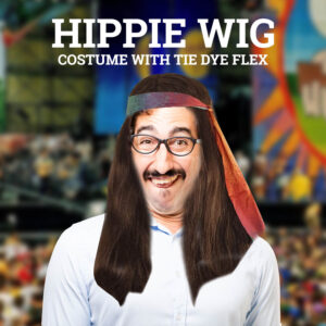 HandinHandCreations Hippie Wig Costume with Tie Dye Flex HeadBand 60s 70s Hippy Woodstock Festival Gear Brown