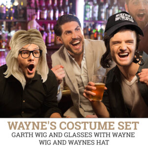 HandinHandCreations Wayne's Costume Set Garth Wig and Glasses with Wayne Wig and Waynes Hat