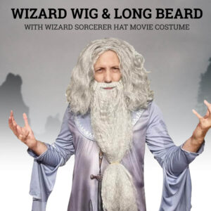 Wizard Wig & Long Beard With Wizard Sorcerer Hat Movie Costume